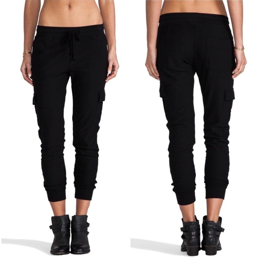 James Perse Knit Twill Cargo Pant Black Joggers WVL1452 Size 0 XXS/XS